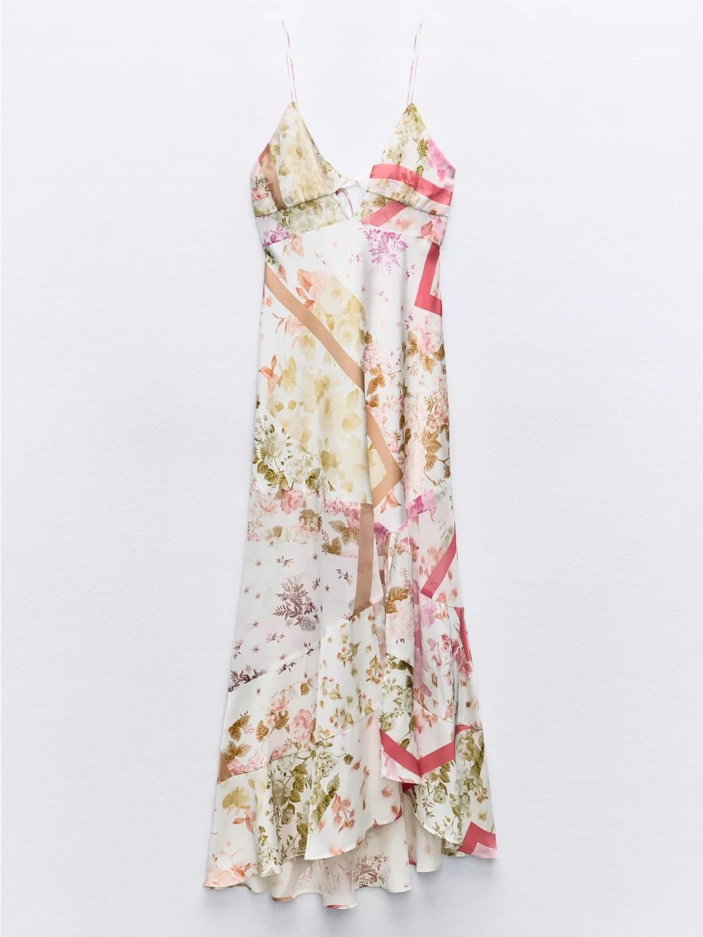 Zara Floral Slip Midi Dress in White, Pink and Cream